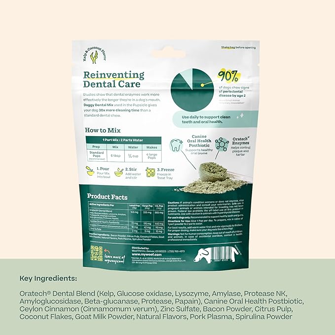 Woof Doggy Dental Pupsicle Mix - Dog Teeth Cleaning Powder for The Pupsicle - Long Lasting Postbiotic Dental Enzyme Mix to Support Oral Health for Dogs