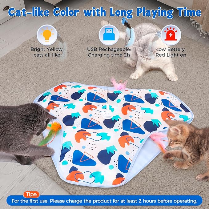 Interactive Cat Toys, Hide-and-Seek Automatic Cat Toy, Rechargeable Three-in-One Suitable for Kitten Toys to Interact and Play Automatically, with A Bird-Shaped Cat Toys for Indoor Cats