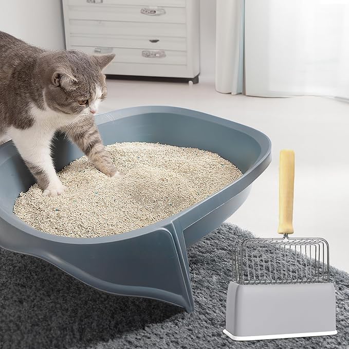 2025 Latest 5-In-1 Cat Litter Scooper with Holder, Metal Cat Litter Scoop Deep Shovel Kitty Poop Scooper Stand for Litter Box, Fast Sifting Kitty Poop Scooper Caddy Poop Scooper Stand (Multicolor-B)