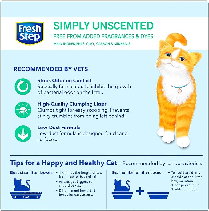 Fresh Step Cat Litter, Unscented, Odor Control | Clumping Formula | Activated Charcoal | 14 lb | Pack of 2
