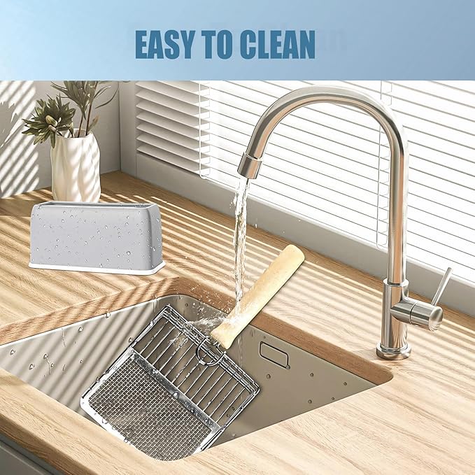 2025 Latest 5-In-1 Cat Litter Scooper with Holder, Metal Cat Litter Scoop Deep Shovel Kitty Poop Scooper Stand for Litter Box, Fast Sifting Kitty Poop Scooper Caddy Poop Scooper Stand (Multicolor-B)