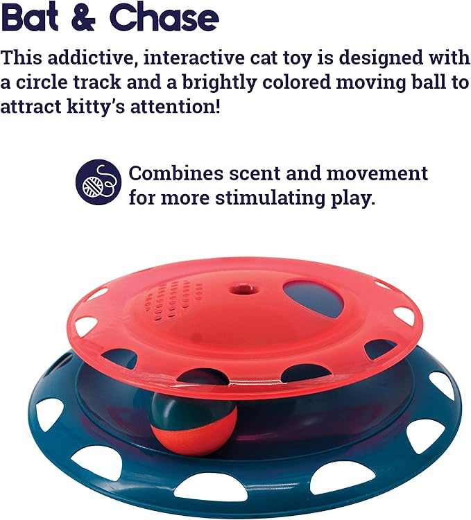 Catstages Catnip Chase Interactive Ball Track Cat Toy, Red and Blue