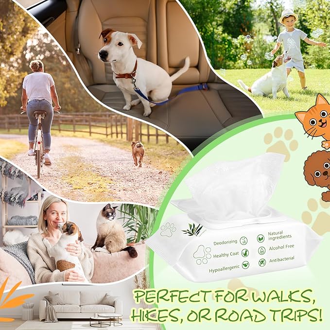 Treela 10 Packs of 800 Dog Wipes Pet Wipes Cat Grooming Supplies for Paws, Butt, Ear, Skin, Eye, Body Bath Cleaning Stain Odor Remover, Home or Travel Use(Tea Tree Flavor)