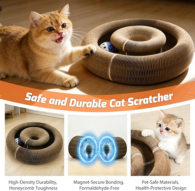 2 Pack Magic Organ Cat Scratcher Toys, Foldable & Reversible Accordion Kitty Toy with Bell Balls, Interactive Cardboard Scratching Board Scratcher Pad for Indoor Cats