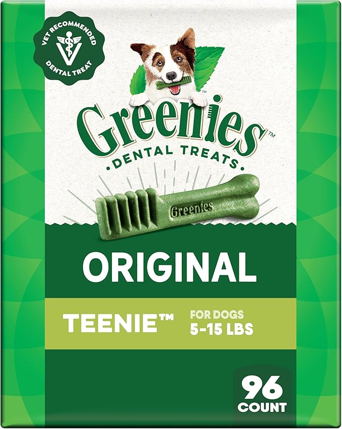 Greenies Veterinarian-Recommended Adult Natural Dental Dog Treats Teenie Size, Dog Dental Chews, Original Flavor, 27 oz. Pack, 96 Count