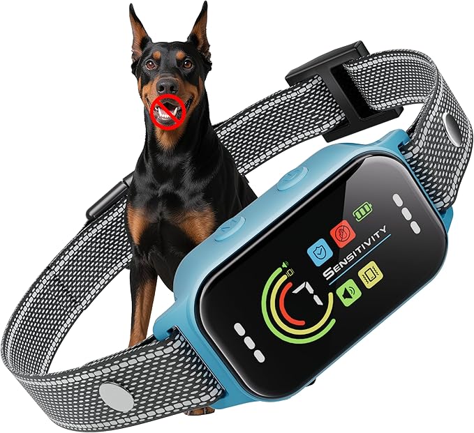 JEUJE Dog Bark Collar,Bark Collar for Large Medium Small Dogs, Anti Barking Training Collar with 7-Level Sensitivity + 5 Safety Modes Humane Training System-Blue