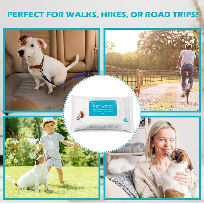 Treela 10 Packs of 800 Dog Wipes Pet Wipes Cat Grooming Supplies for Paws, Butt, Ear, Skin, Eye, Body Cleaning Bath Stain Odor Remover, Home or Travel Use(Coconut)