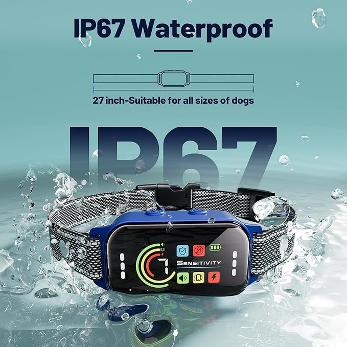 JEUJE Dog Bark Collar,Bark Collar for Large Medium Small Dogs, Anti Barking Training Collar with 7-Level Sensitivity + 5 Safety Modes Humane Training System-Light Blue