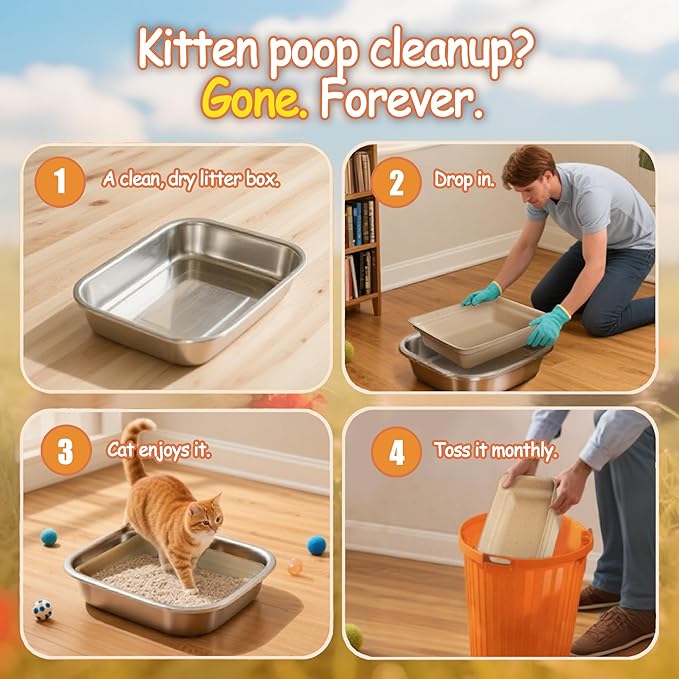 Disposable Litter Boxes for Cats Leak-Proof: 6-Pack Odor Control Sustainable Large Kitty Tray for Travel/Indoor Use