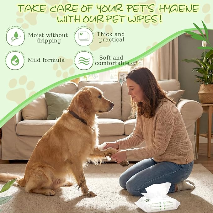 Treela 10 Packs of 800 Dog Wipes Pet Wipes Cat Grooming Supplies for Paws, Butt, Ear, Skin, Eye, Body Bath Cleaning Stain Odor Remover, Home or Travel Use(Tea Tree Flavor)