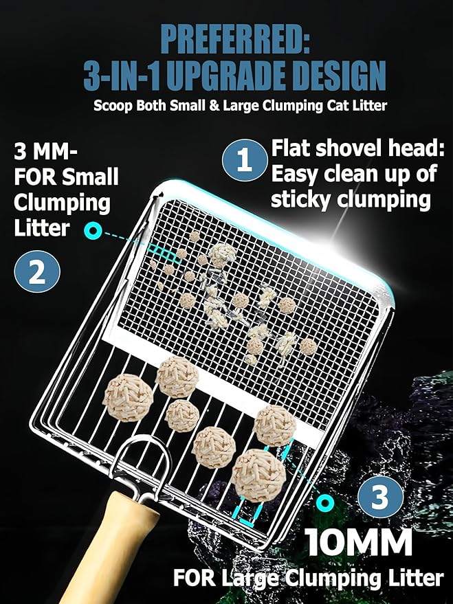 2025 Latest 5-In-1 Cat Litter Scooper with Holder, Metal Cat Litter Scoop Deep Shovel Kitty Poop Scooper Stand for Litter Box, Fast Sifting Kitty Poop Scooper Caddy Poop Scooper Stand (Multicolor-B)