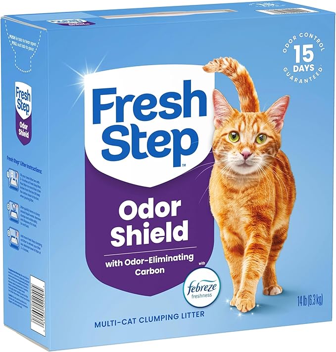 Fresh Step Clumping Cat Litter, Multi-Cat, Long Lasting Odor Control Kitty Litter with Activated Charcoal, Low Dust Formula, 14 lb