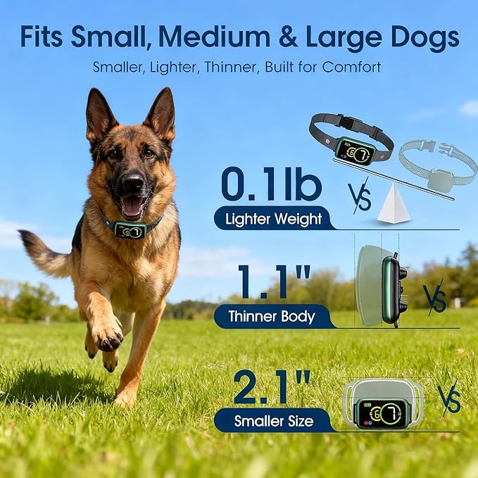 1S Stop Barking Smart Dog Bark Collar, Humane Anti Barking Device with Beep & Vibration, 7 Adjustable Sensitivity, Ultra-Light Bark Collar for Small Medium Large Dogs IP67 Waterproof Indoor Outdoor