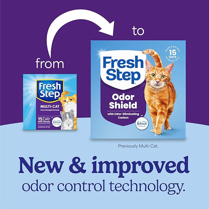 Fresh Step Clumping Cat Litter, Multi-Cat, Long Lasting Odor Control Kitty Litter with Activated Charcoal, Low Dust Formula, 14 lb