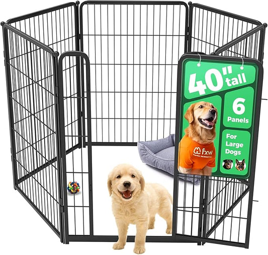 FXW Homeplus Unleashed Indoor Dog Playpen - Stress-Free and Safe Play, Heavy Duty 40 Inch 6 Panels Dog Pen for Medium and Large Dogs, Black│Patented