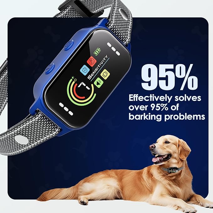 JEUJE Dog Bark Collar,Bark Collar for Large Medium Small Dogs, Anti Barking Training Collar with 7-Level Sensitivity + 5 Safety Modes Humane Training System-Light Blue