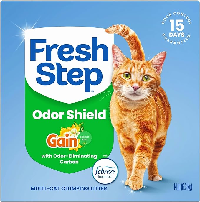 Fresh Step Clumping Litter With Febreze Freshness Gain Original Scent, Low-Dust Formula With Ammonia Block Technology, 14 lb. Box