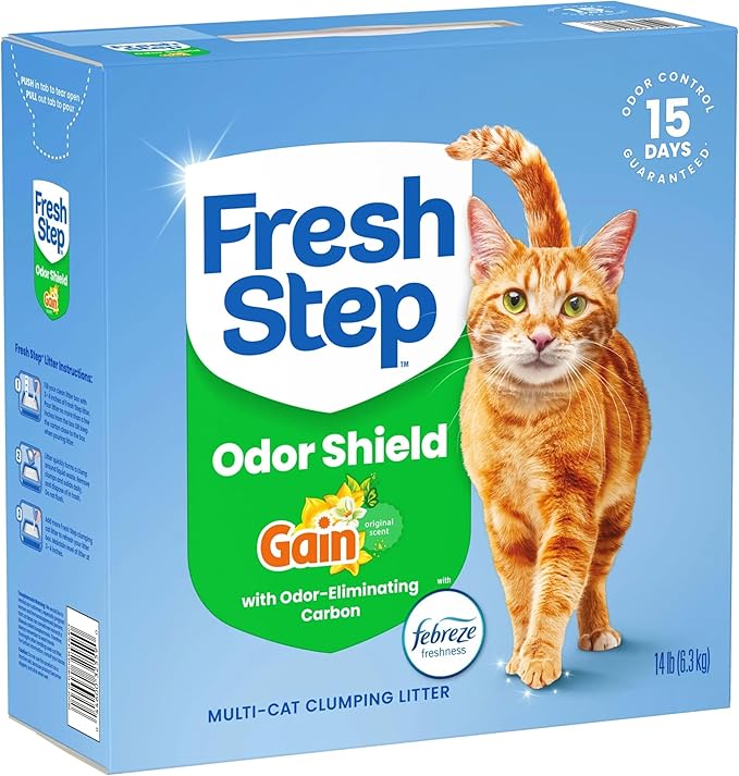 Fresh Step Clumping Litter With Febreze Freshness Gain Original Scent, Low-Dust Formula With Ammonia Block Technology, 14 lb. Box