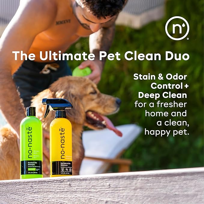 Nonaste Premium Dog Shampoo and Pet Stain & Odor Eliminator Spray (16 Oz, Pack of 2) – USDA Certified Organic Aloe & Oatmeal Dog Shampoo, and Enzyme Cleaner Stain Remover | Dog Wash, Light Fresh Scent