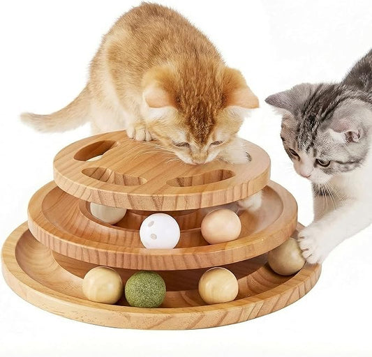 ZOMISIA Cat Ball Track Toy with Puzzle Top, Extra Large Wooden Cat Toys for Indoor Cats with Spinning Balls, Interactive Cat Ball Tower for Kitten Exercise Mental Physical