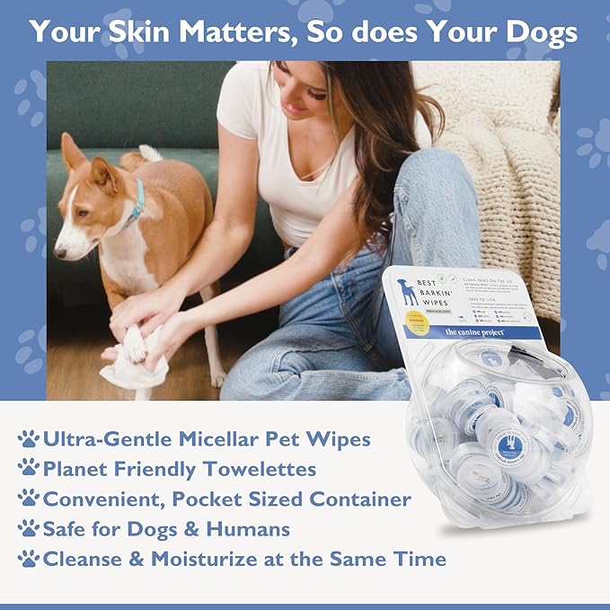 Best BARKIN' Wipes with Free Mesh Bag - Dog Wipes for Paws Ears and Butt - Micellar Aloe Scented Travel Friendly Puppy Wipes (100-Pack)