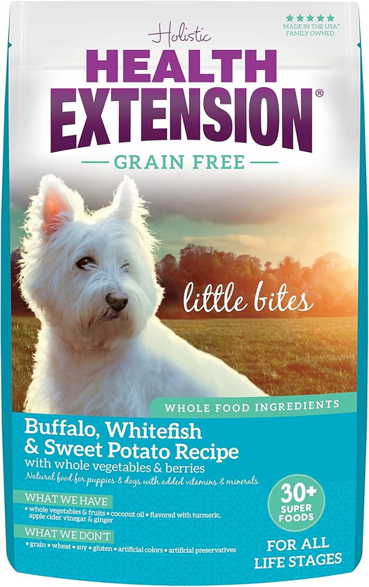 Health Extension Grain Free Buffalo & Whitefish Little Bites Small Kibble Formula with 30+ Superfoods and Probiotics for Teacups, Toys & Miniature Dogs (1lb)