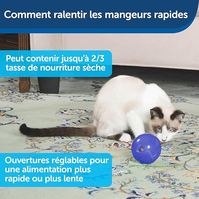 PetSafe SlimCat Interactive Feeder - Combines Play with Mealtime - Adjustable Portions - BPA-Free Plastic - Slow Feeder for Digestion - Lightweight, Dishwasher-Safe Toy - Blue