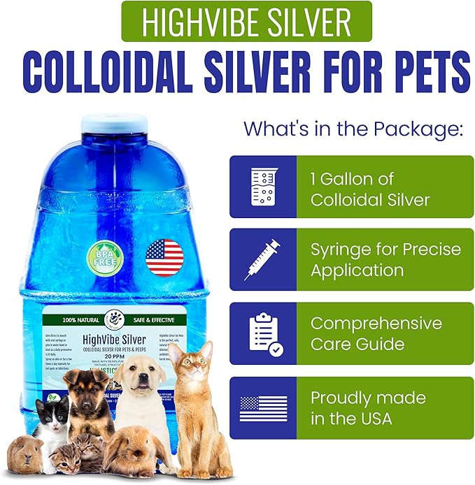 Holistic Pet Care - Colloidal Silver for Dogs, Cats, Horses & Birds - 20 PPM Effective Wound Care, Hot Spot Treatment, Skin Relief & Immune Support - All-Natural Pet Colloidal Silver (1 Gallon)