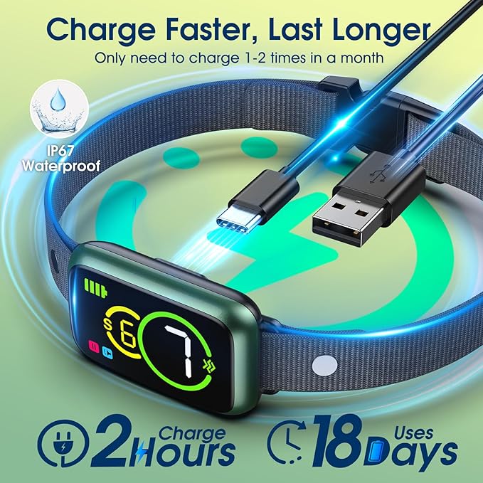 1S Stop Barking Smart Dog Bark Collar, Humane Anti Barking Device with Beep & Vibration, 7 Adjustable Sensitivity, Ultra-Light Bark Collar for Small Medium Large Dogs IP67 Waterproof Indoor Outdoor