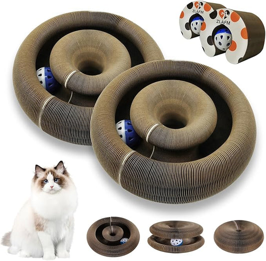 2 Pack Magic Organ Cat Scratcher Toys, Foldable & Reversible Accordion Kitty Toy with Bell Balls, Interactive Cardboard Scratching Board Scratcher Pad for Indoor Cats