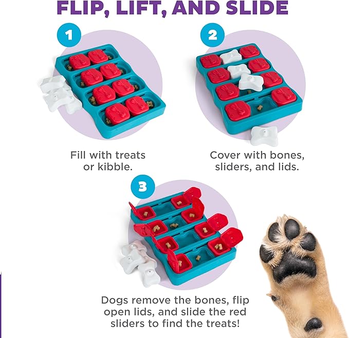 Outward Hound by Nina Ottosson Dog Brick – Interactive Treat Puzzle Enrichment Toy, Level 2 Intermediate