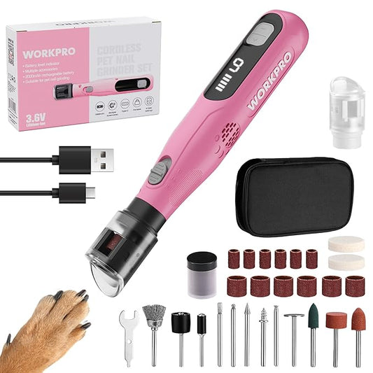 WORKPRO 6-Speed Dog Nail Grinder, Pet Nail Grinder for Small, Medium, and Large Dogs and Cats, 70 Accessories Rotary Tool with Type-C Charging Cable and Storage Bag for Sanding, Carving, and Polishing