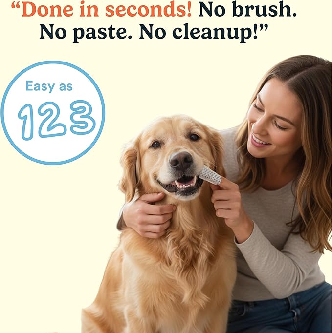Jasper Dog Dental Wipes, Vet-Recommended All-Natural Finger Toothbrush Wipes for Dogs, Fresh Breath & Tartar Control in Seconds – No Brush and Toothpaste Needed, Coconut, 60 Count