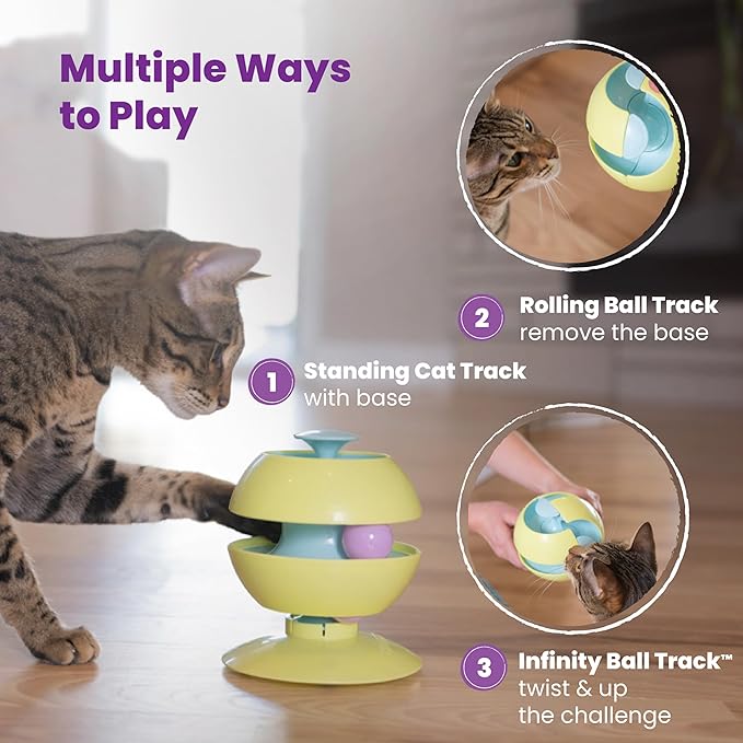 Catstages Twist-A-Ball 3-in-1 Convertible Cat Track Toy, Rolling Ball Toy for Indoor Cats, Green