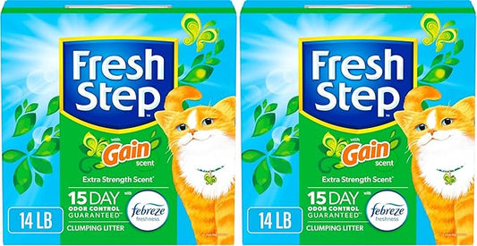 Fresh Step Clumping Litter with Febreze Freshness Gain Original Scent, Low-Dust Formula with Ammonia Block Technology, 14 lb. Box (Pack of 2)