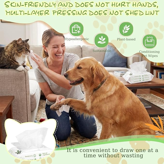Treela 10 Packs of 800 Dog Wipes Pet Wipes Cat Grooming Supplies for Paws, Butt, Ear, Skin, Eye, Body Bath Cleaning Stain Odor Remover, Home or Travel Use(Tea Tree Flavor)