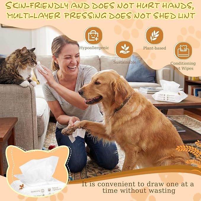 Treela 10 Packs of 800 Dog Wipes Pet Wipes Cat Grooming Supplies for Paws, Butt, Ear, Skin, Eye, Body Bath Cleaning Stain Odor Remover, Home or Travel Use (Wheat)