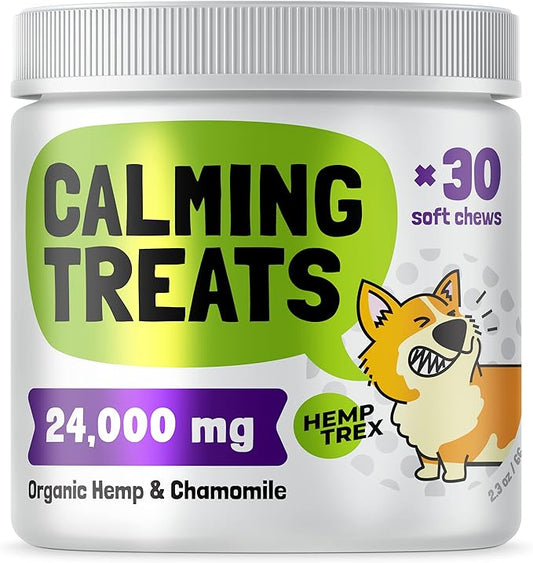 Calming Hemp Treats for Dogs - Made in USA with Organic Hemp - Dog Anxiety Relief - Natural Separation Aid - Helps with Barking, Chewing, Thunder, Fireworks, Aggressive Behavior 30 Soft Chews