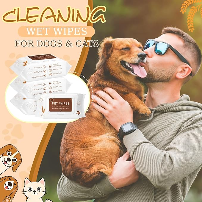 Treela 10 Packs of 800 Dog Wipes Pet Wipes Cat Grooming Supplies for Paws, Butt, Ear, Skin, Eye, Body Bath Cleaning Stain Odor Remover, Home or Travel Use (Wheat)
