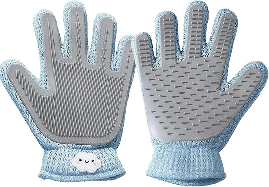 Gentle Pet Grooming Gloves - Efficient Cat & Dog Brush for Shedding - Hair Remover and Deshedding Tool for Long or Short Haired Pets - Great for Bathing & Massage