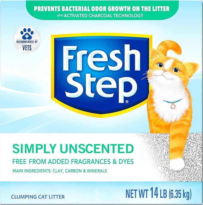 Fresh Step Cat Litter, Unscented, Odor Control | Clumping Formula | Activated Charcoal | 14 lb | Pack of 2