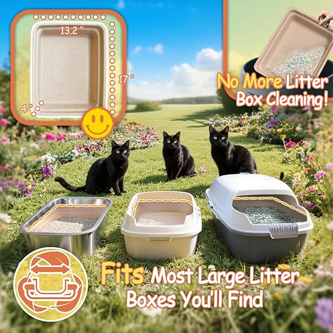 Disposable Litter Boxes for Cats Leak-Proof: 6-Pack Odor Control Sustainable Large Kitty Tray for Travel/Indoor Use