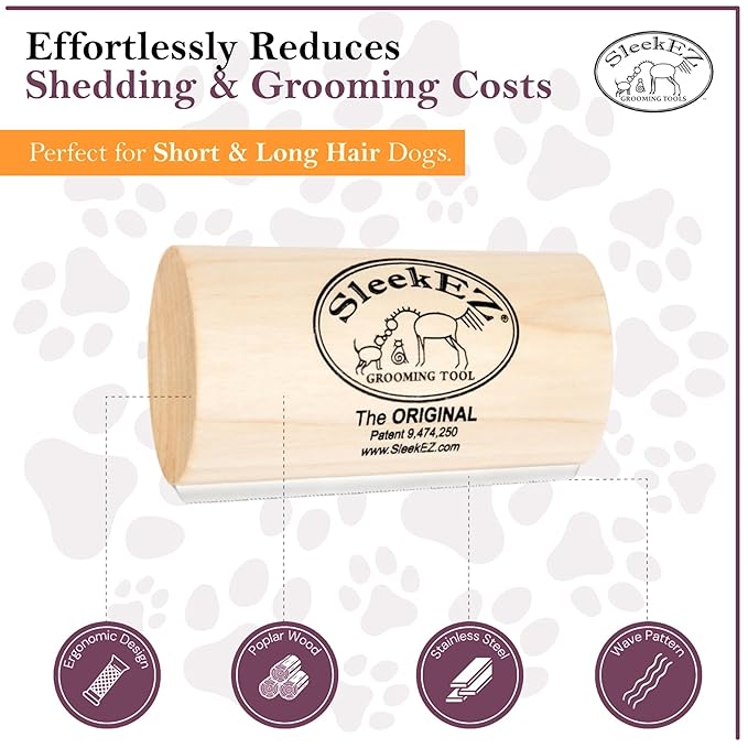 SleekEZ Dog Brush for Shedding & Dog Grooming Supplies | Pet Hair Removal Tool | Great For All Fur Types | For Short, Medium, & Long Hair Pets | Reduces Shedding by 95% | Made in USA | 1 pack | 5 inch