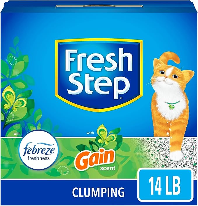 Fresh Step Clumping Litter with Febreze Freshness Gain Original Scent, Low-Dust Formula with Ammonia Block Technology, 14 lb. Box (Pack of 2)