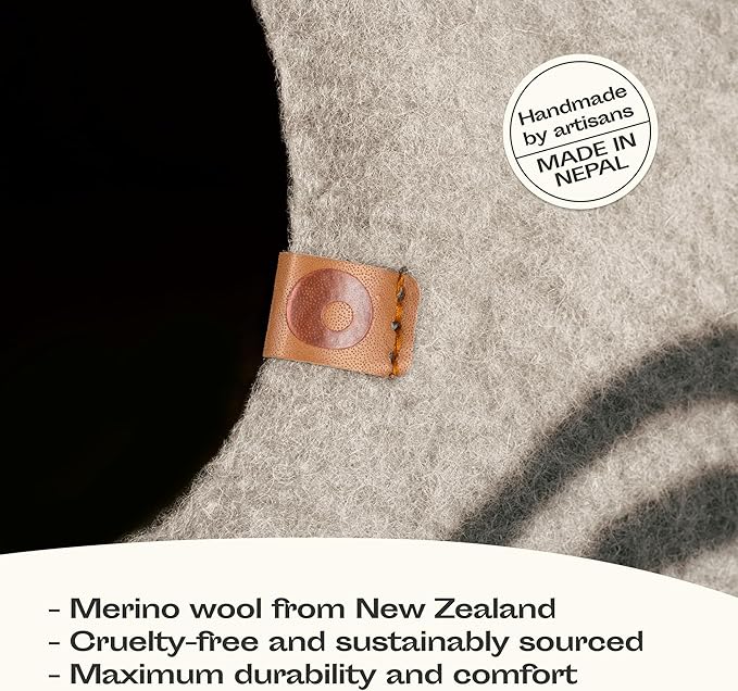 MEOWFIA Cat Cave – Premium Felt Cat Bed for Indoor Cats, Handmade Merino Wool (Light Grey, Medium)
