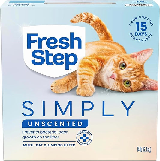 Fresh Step Simply Unscented Clumping Litter, Fresh Step Unscented Cat Litter With Activated Charcoal Technology, 14 lb. Box