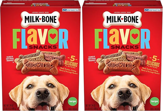 Milk-Bone Flavor Snacks Large Dog Biscuits, Flavored Crunchy Dog Treats, 24 Ounce Box (Pack of 2)