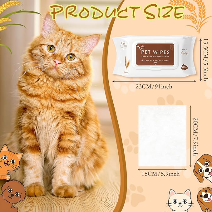 Treela 10 Packs of 800 Dog Wipes Pet Wipes Cat Grooming Supplies for Paws, Butt, Ear, Skin, Eye, Body Bath Cleaning Stain Odor Remover, Home or Travel Use (Wheat)