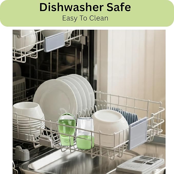 3-in-1 Dog & Cat Water Bottle Portable with Food Container & Poop Bag Holder - BPA Free Travel Pet Dispenser, Leak-Proof Design, Includes 60 Waste Bags, 400ml, Green