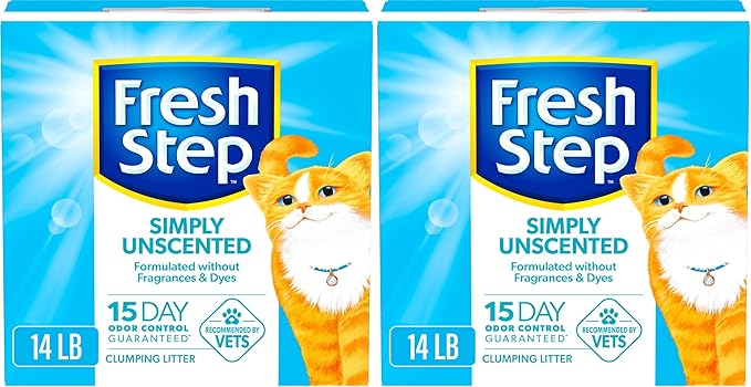 Fresh Step Cat Litter, Unscented, Odor Control | Clumping Formula | Activated Charcoal | 14 lb | Pack of 2